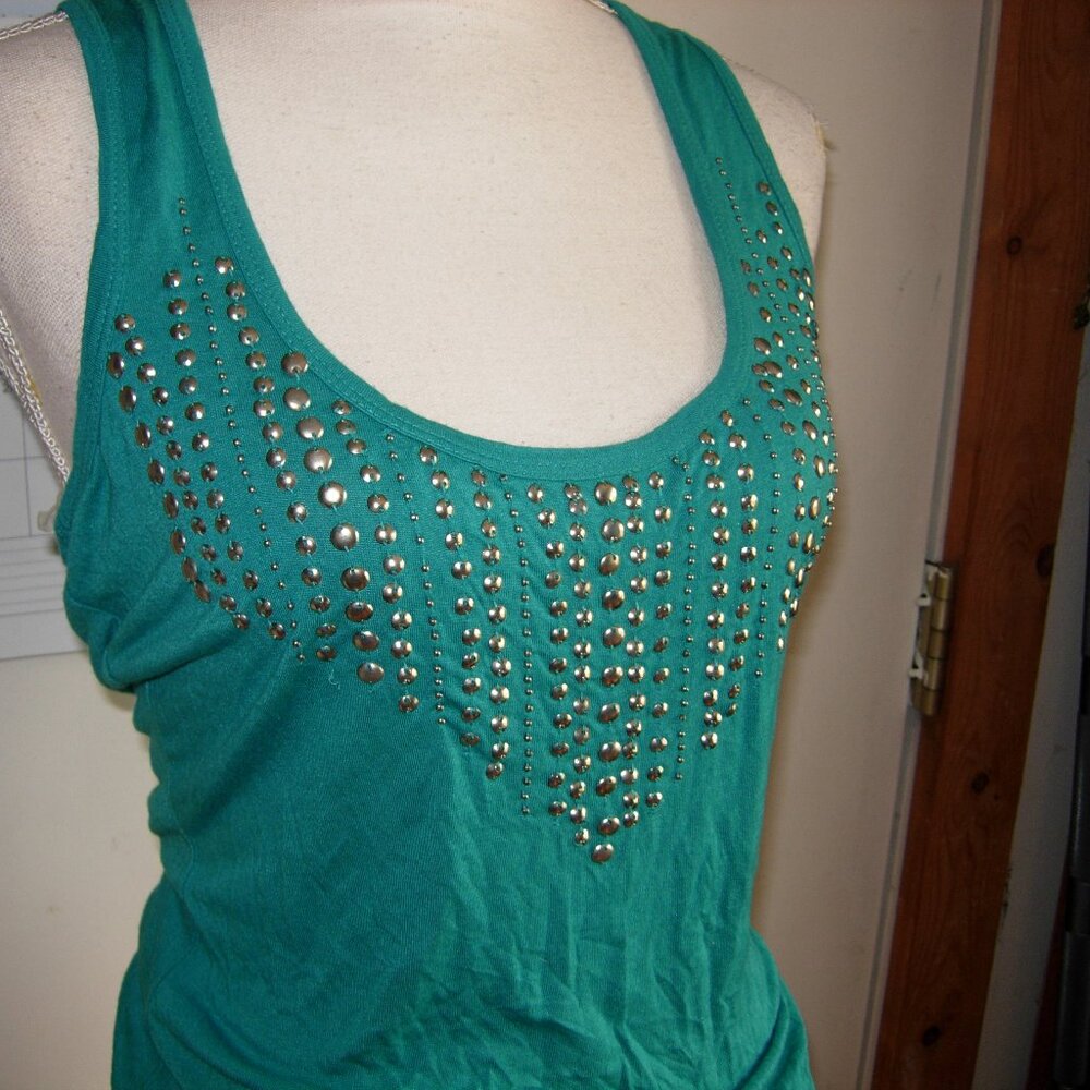 arden b studded front turquoise blue tank top S - Picture 3 of 4
